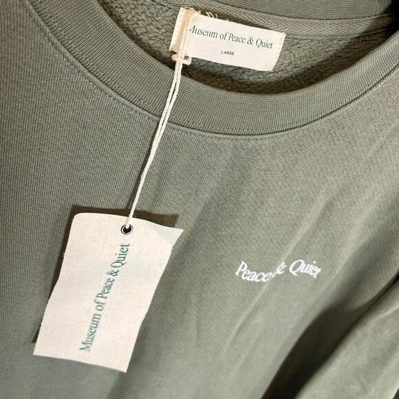 •NWT• MUSEUM OF PEACE & QUIET Large Olive Crewneck Sweater - Picture 5 of 9